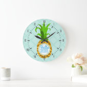 Grande Horloge Ronde Ananas Tropical Moderne Bonjour soleil (Home)