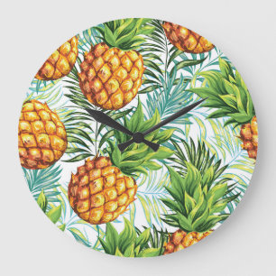 Grande Horloge Ronde Ananas vintage : Motif Floral sans joint.