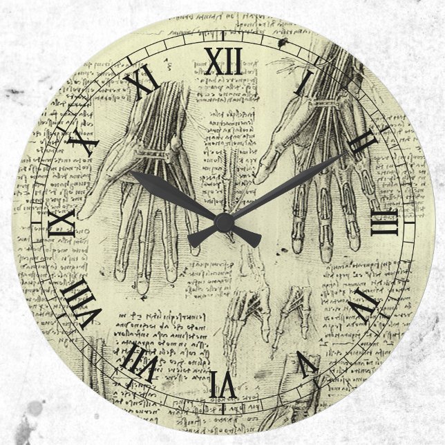 Grande Horloge Ronde Anatomy of the Human Hand by Leonardo da Vinci (Créateur téléchargé)