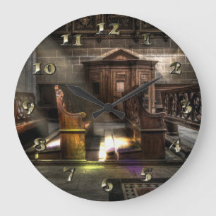 Grande Horloge Ronde Ancien banc de l'église en bois avec Kneeler