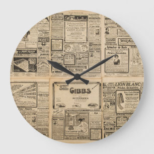 Grande Horloge Ronde Ancien journal : arrière - plan de papier vintage.