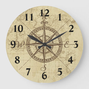 Grande Horloge Ronde Ancienne carte Compass