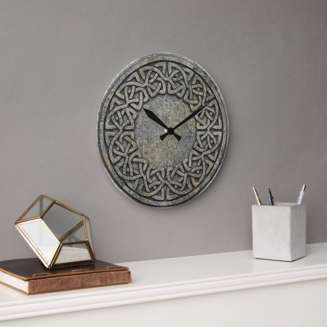 Grande Horloge Ronde Ancient Infinite Weave Celtic Stone Wall Clock (Bureau)