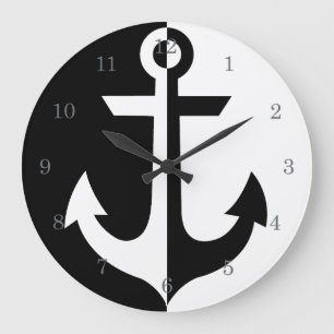 Grande Horloge Ronde Ancre blanche et noire marine {choisissez votre co