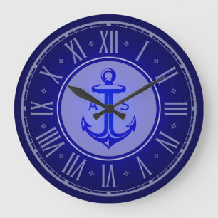 Grande Horloge Ronde Ancre bleue avec les cadeaux nautiques des