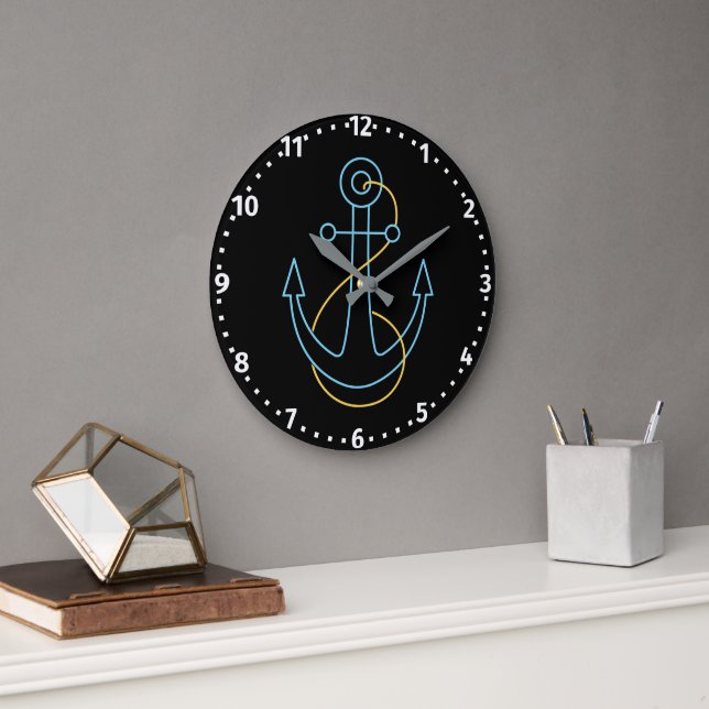 Grande Horloge Ronde Ancre de bateaux-nonnes amusants (Bureau)