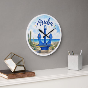 Grande Horloge Ronde Ancre de drapeau d'Aruba île des Caraïbes voyage s