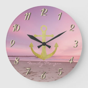 Grande Horloge Ronde Ancre d'or nautique coucher de soleil