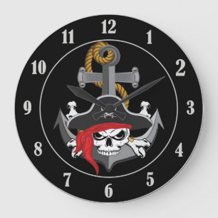 Grande Horloge Ronde Ancre du crâne pirate