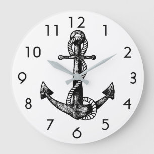 Grande Horloge Ronde Ancre Nautionique Noir et blanc