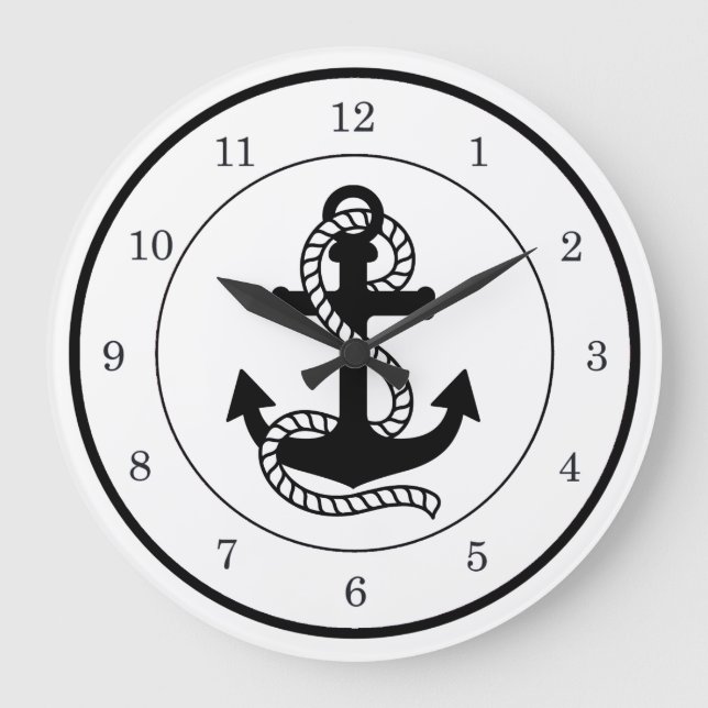 Grande Horloge Ronde Ancre noire marine {choisissez votre couleur} (Recto)