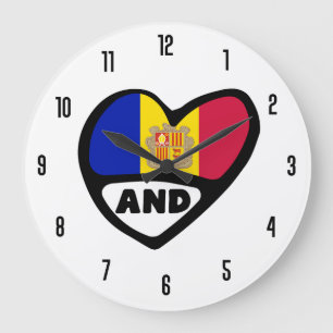 Grande Horloge Ronde Andorre Code Pays Et Coeur Drapeau