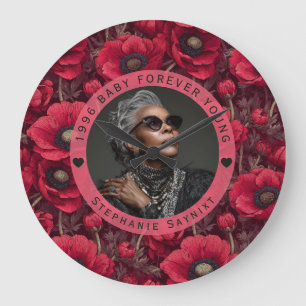 Grande Horloge Ronde Anémones Pétales 70e Anniversaire Unique