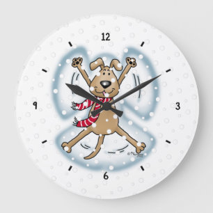 Grande Horloge Ronde Ange de neige Chien Amusant mignon Noël Vacances a