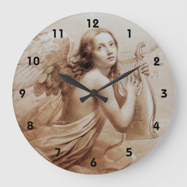 GRANDE HORLOGE RONDE ANGE JOUER LYRA SUR LES NUAGES (Recto)