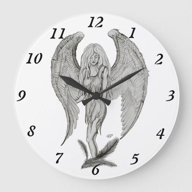 Grande Horloge Ronde Angel, Crayon, design noir et blanc (Recto)
