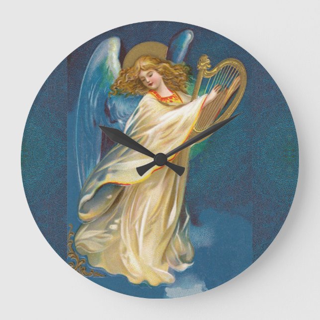 Grande Horloge Ronde Angel Playing Music On A Harp Large Clock (Recto)