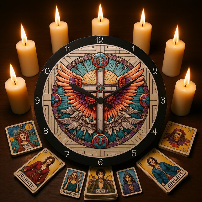 Grande Horloge Ronde Angelic Winged Cross (Créateur téléchargé)