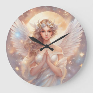 Grande Horloge Ronde Anges de protection, peintures pâteuses à l'eau