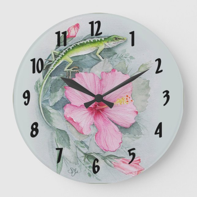 Grande Horloge Ronde Angile de Caroline et Hibiscus (Recto)