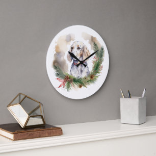 Grande Horloge Ronde Anglais Setter Christmas Wreath Festive Pup