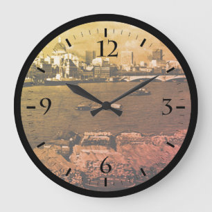 Grande Horloge Ronde Angleterre vintage Londres ciel rivière Tamise vil