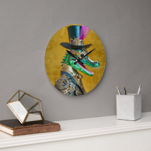 Grande Horloge Ronde Animal de la fête Steampunk du Mardi Gras Alligato