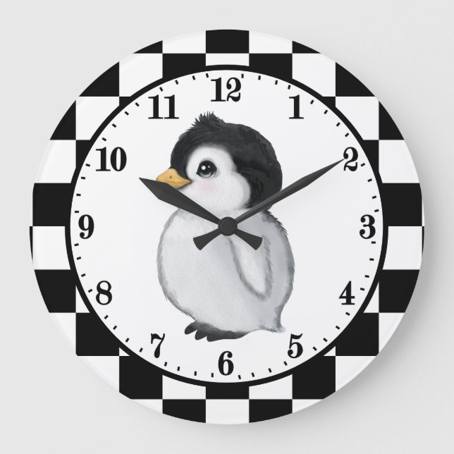 Grande Horloge Ronde animal mignon amoureux de pingouin (Recto)