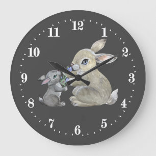 Grande Horloge Ronde animal mignon amoureux du lapin