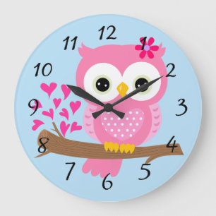 Grande Horloge Ronde Animated pink owl