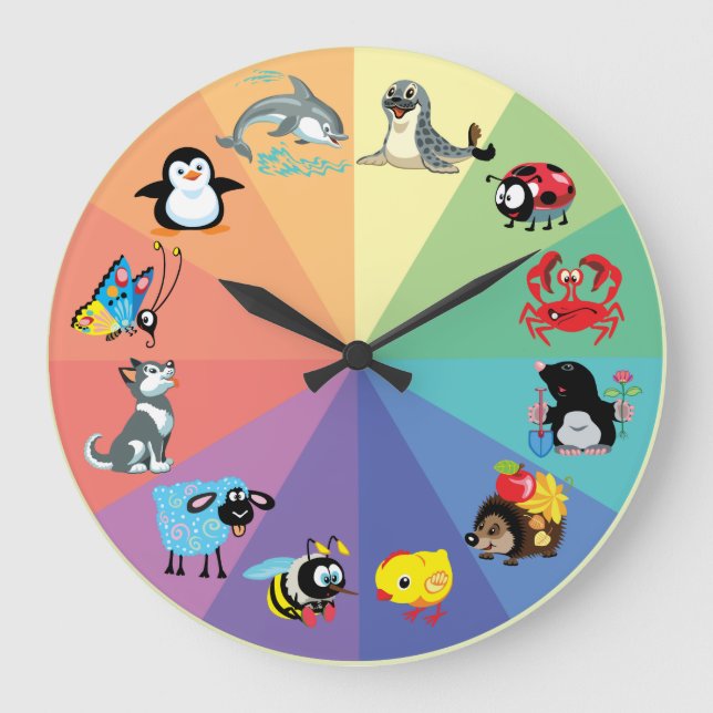 Grande Horloge Ronde animaux de bande dessinée pour des enfants (Recto)