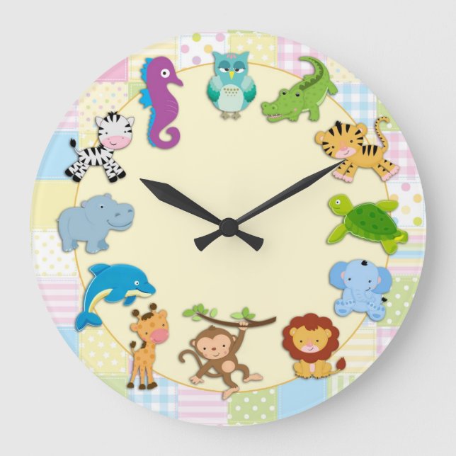 Grande Horloge Ronde Animaux de bébé (Recto)