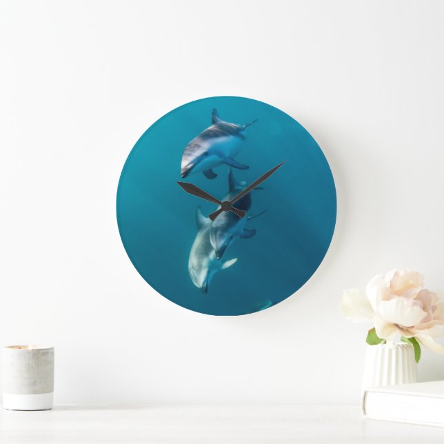 Grande Horloge Ronde Animaux de bébés cutest | Famille de dauphins (Maison)