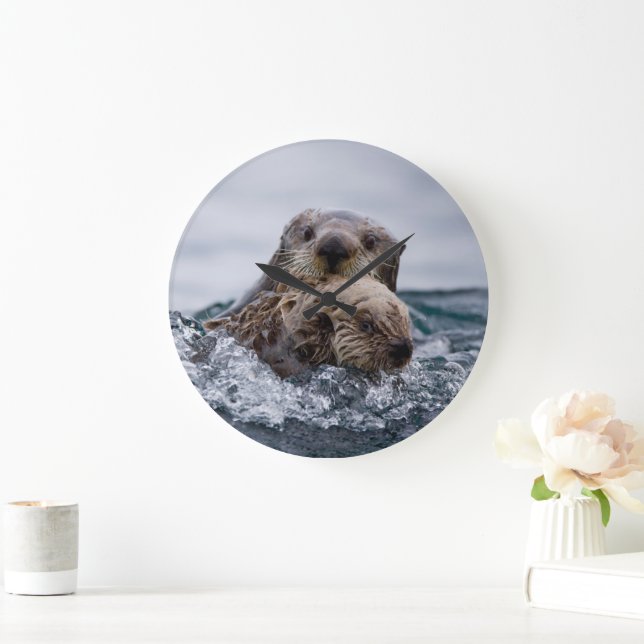 Grande Horloge Ronde Animaux de bébés cutest | Otter Baby & Mère (Maison)