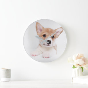 Grande Horloge Ronde Animaux de bébés cutest   Sweet Baby Corgi