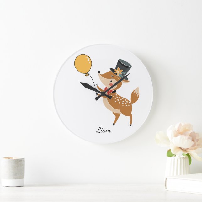 Grande Horloge Ronde Animaux de fête - Faon (Maison)