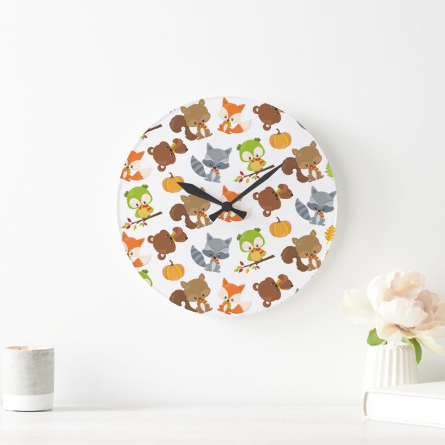 Grande Horloge Ronde Animaux de forêt, Animaux de forêt, Animaux d'auto (Maison)