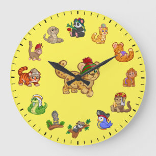 Grande Horloge Ronde Animaux exotiques mignons uniques sur le thème
