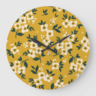 Grande Horloge Ronde Animaux forestiers, masques, motif de virus.