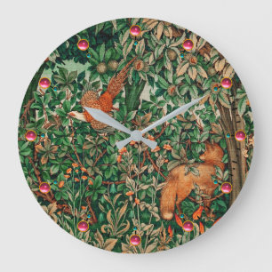 Grande Horloge Ronde ANIMAUX FORESTIERS Pheasant Renard Rouge Vert Flor