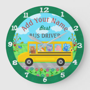 Grande Horloge Ronde Animaux mignons pour chauffeur de bus scolaire   N