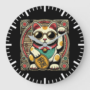 Grande Horloge Ronde Anime Vintage Maneki Neko Lucky Chat, Succès Argen