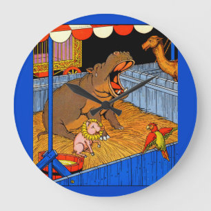 Grande Horloge Ronde Années 1930 pleurant hippopotame et amis