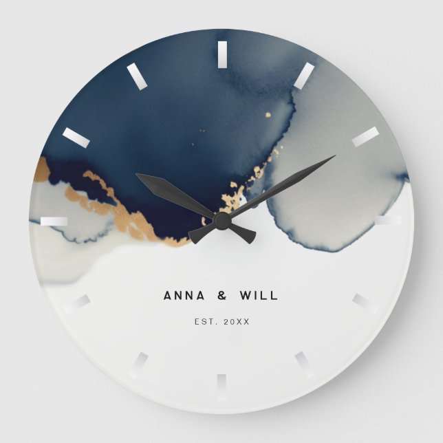 Grande Horloge Ronde Anniversaire de la côte marine moderne bleu or ble (Recto)