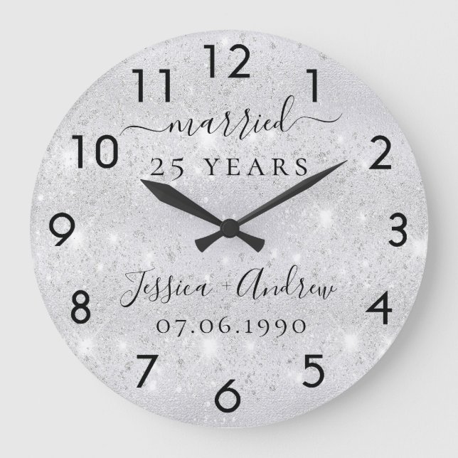 Grande Horloge Ronde anniversaire de mariage 25 ans paillettes d'argent (Recto)