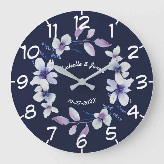Grande Horloge Ronde Anniversaire de mariage de couple Couronne florale (Recto)