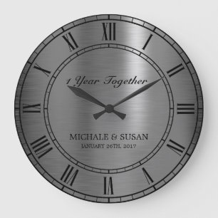 Grande Horloge Ronde Anniversaire de noces d'argent (personnalisez)
