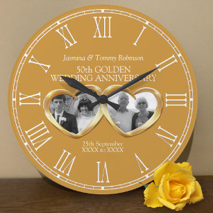 Grande Horloge Ronde Anniversaire d'or mariage passé photo actuelle