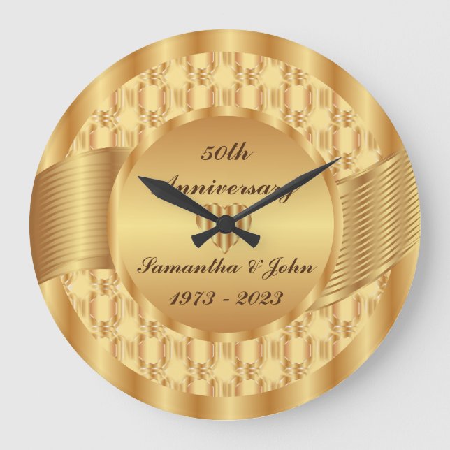 Grande Horloge Ronde Anniversaire du 50e Mariage d'or du Coeur élégant (Recto)