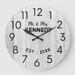 Grande Horloge Ronde Anniversaire du Mariage en bois blanc rustique